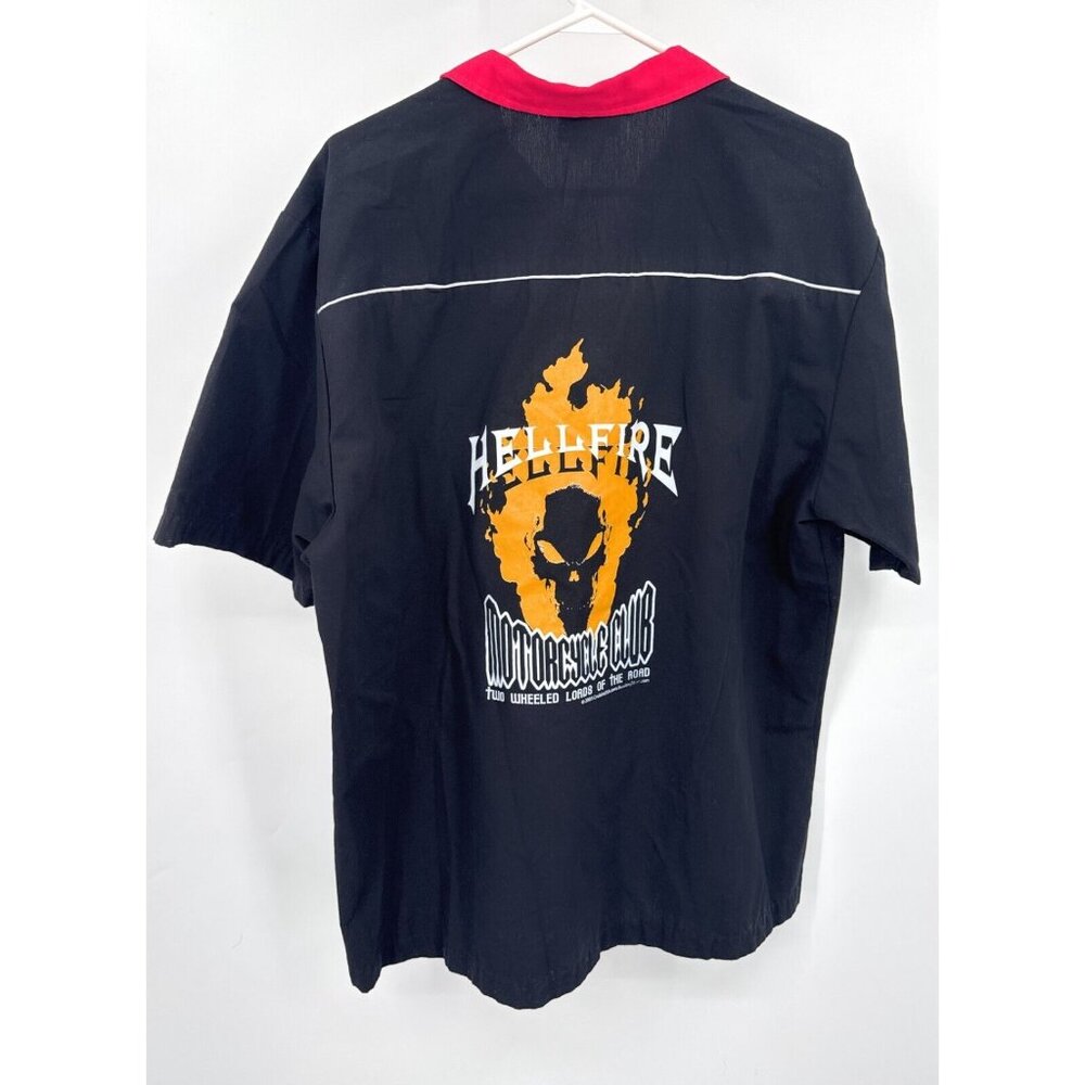 Cruisin USA Black Red Bowling Shirt Mens Sz L Hellfire Motorcycle Club‎